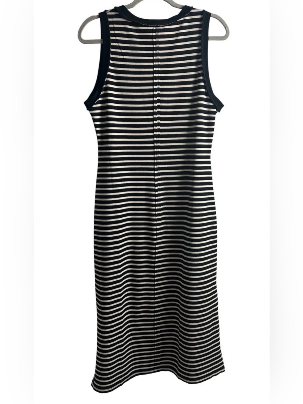Women’s Entro Black & White Striped Sleeveless Midi Dress Stretch Knit Size M - Picture 6 of 6